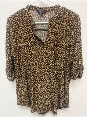 Cocomo Petite Black Blouse with Mustard Floral Print